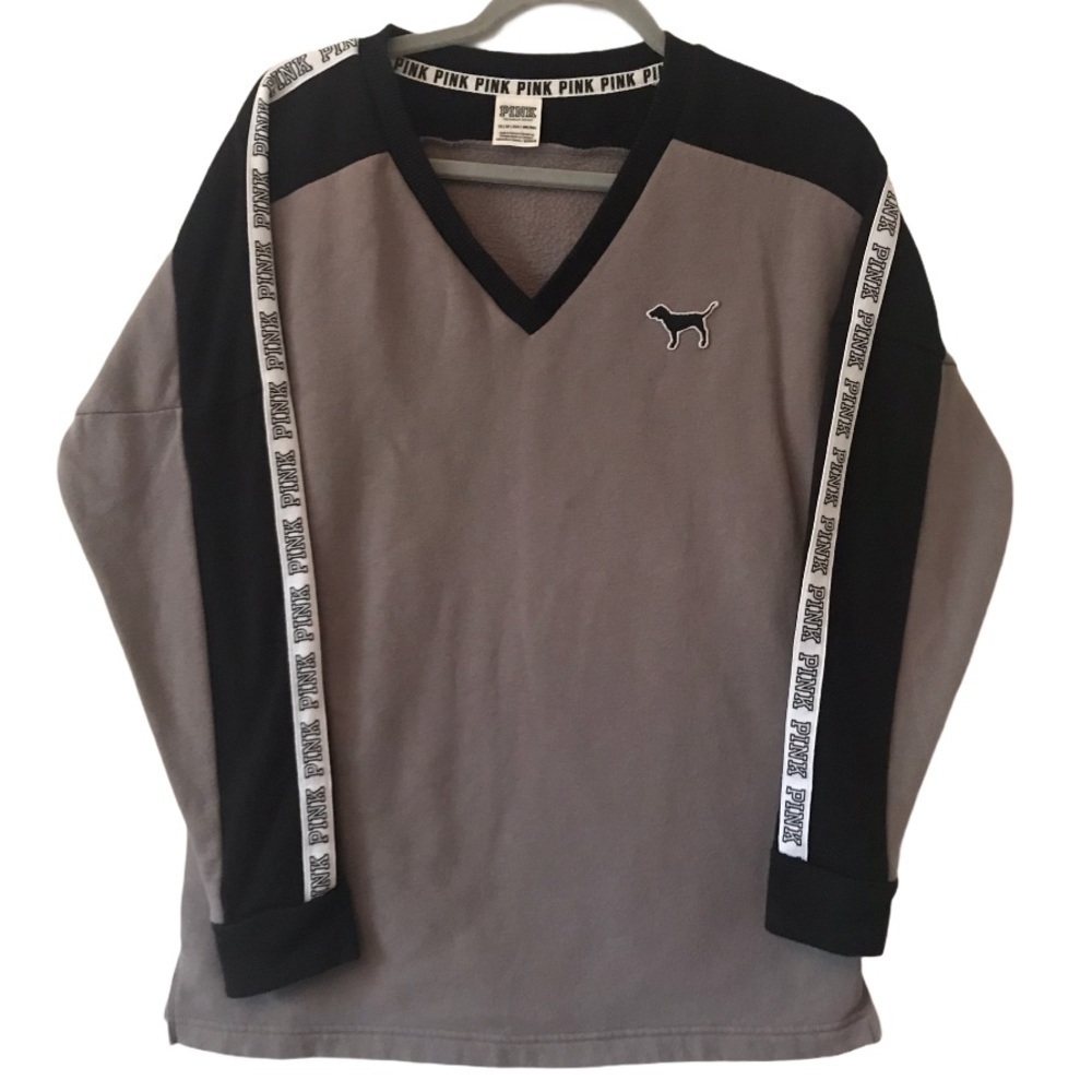Victoria’s Secret Pink Gray Black Varsity Sweater